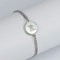 Bracelet chaîne en acier inoxydable argenté avec pendentif lettre R en nacre - Lettre R / Acier