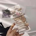 8-piece set of elegant gold hair clips with white pearls and pink resin accents - 8pcs Set-Full Rhinestone Style