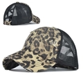 Casquette de baseball léopard avec ouverture croisée pour queue de cheval et maille filet - Léopard Noir