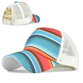 Casquette délavée à rayures colorées avec filet beige et trou pour queue de cheval - Rayures Colorées