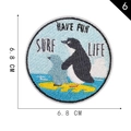 Round 6.8cm penguin surfing embroidery patch for clothing accessories and DIY crafts - Style 6-Penguin Surfing Round Badge