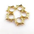 Set of six gold stainless steel punk hoop earrings with cone spike studs on white background - Inner Diameter 8mm * Line Diameter 2.0mm / Gold