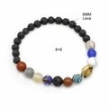 Bracciale sistema solare con 8 pietre naturali pianeti e perle di lava nera 6mm - 8+6 Pietra Lavica