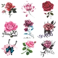 Waterproof tattoo stickers set featuring colorful rose flowers and blue butterflies - 10 Sheets Flower Pattern Set