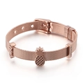 Bracciale a maglia intrecciata oro rosa con ciondolo ananas, scritta LOVE e zirconi lucidi - Oro rosa