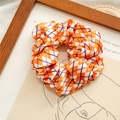 Elastic velvet hair scrunchie with orange and white diamond lattice pattern - Orange White Rhombus Grid