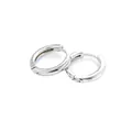 Detailed view of silver hoop earrings with micro-inlaid cubic zirconia and hinged clasp - White Gold - Smooth