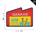 Self-adhesive Garage themed embroidered patch with bicycle and tools, 6.5x4.7 cm size - GARAGE