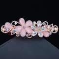 Rose gold hair clip with pink cat eye stones and rhinestones in floral design - 44# Cat Eye Petal Pink