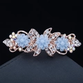 Elegant metal hair clip featuring three blue flowers and sparkling crystal accents - 46# Three Small Flowers Blue