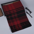 Écharpe à carreaux rouge et noir classique avec franges sur fond gris uni - 190x32cm / Fin Carreau Bordeaux