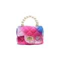 Mini sac matelassé en gelée dégradé rose et violet avec poignée en perles et fermoir - Perle Dégradé Violet Rose Bleu