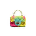 Mini sac bandoulière arc-en-ciel en gelée avec motif matelassé et poignée perle - Perle Dégradé Rose Jaune Bleu Vert