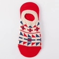 Chaussettes invisibles beiges en coton avec talons rouges et motifs géométriques bleus - S17 (Rouge Géométrique)
