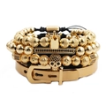 Men's gold 4-piece bracelet set with crown skull charms and black zircon stones - Belt Buckle Design and Crown Bracelet Combination (Style 4) / Gold
