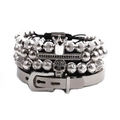 Close-up of 4pcs set men's beaded bracelets featuring crown and skull charms in silver - Belt Buckle Design and Crown Bracelet Combination (Style 4) / White Gold