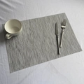 Modern rectangular silver-grey woven PVC placemat with bamboo texture and heat resistance - Silver Gray Bamboo Pattern