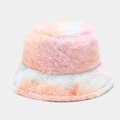 Bob en fausse fourrure pelucheuse avec dégradé arc-en-ciel macaron doux pour l'hiver - M (56-58cm) / Tie-Dye Rose Orangé