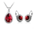Premium crystal jewelry set with red teardrop necklace and moon river earrings - Necklace and Earring Set / Red