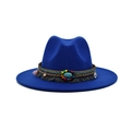 Royal blue wool fedora hat with bohemian ethnic band and turquoise bead detail - M (56-58cm) / Sapphire Blue