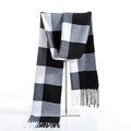 Classic black and white buffalo check long scarf with tassels on metal T-stand - Black White 3 Grids