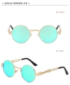 Retro steampunk round sunglasses with gold frame and green mirrored lenses, dual view - Gold Frame Blue Mirror