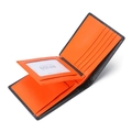 Men's trifold leather wallet in black pebble grain with orange interior and RFID protection - Orange
