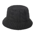 Close-up of black cable-knit bucket hat showing thick yarn texture and ribbed brim - M (56-58cm) / Black