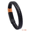 Bracciale da uomo vintage in pelle nera intrecciata con cordino arancione e chiusura magnetica - Nero 22.5CM