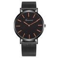Minimalist black Milanese mesh strap men's watch with rose gold indices and Geneva dial - Black Dial Black Strap
