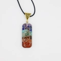 Detailed close-up of 7 Chakra energy stones in resin pendant with copper spiral wire - Rectangular Model A + Wax Cord (55*16mm)