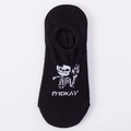 Black cotton no-show socks with white skull pattern and I'M OKAY text design - Black Skull Mark (S11)