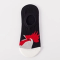 Black low cut invisible boat socks with white toe and rooster pattern in cotton - Black Patchwork Rooster Pattern (S23)
