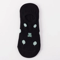 Invisible cotton boat sock in black with light green frog and leaf pattern design - Black Frog Lotus Leaf Style (S30)