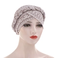 Women tie-dye turban hat with braided design in vintage ethnic geometric pattern - Gray