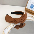 Brown faux suede knot headband for women featuring a soft velvet texture and wide design - Coffee