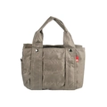 Metallic grey quilted nylon tote bag for women with horizontal stitching and twin handles - Small / Gray