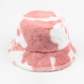 Cappello da pescatore da donna in pelliccia sintetica rosa e bianca con motivo mucca - Regolabile / Rosa