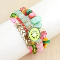 Multilayer bohemian bead bracelet set featuring a green kiwi pendant and golden accents - Colorful/Kiwi Pendant (BCSET145)