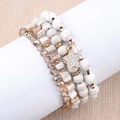 Bohemian multi-layer beaded bracelet set with marble stones and sparkling star charm - White/Champagne/Star Pendant (BCSET141)
