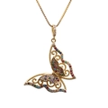 Collana a farfalla dorata con pietre preziose multicolori e catenina a scatola su bianco - 0037-Farfalla Pietra Preziosa Colorata-Catena a Scatola Dorata