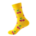 Leuchtend gelbe Crew-Socken mit Kirschmuster und verstärktem Rippstrickbündchen - Gelb Rosa Kirsche 111
