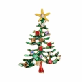 Christmas tree brooch pin in green enamel with colorful rhinestones on white background - Green Enamel Colorful Diamond Christmas Tree Style (YNCP1318绿)