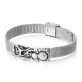 Silver stainless steel mechanical gear bracelet with steampunk mesh band style - Silver