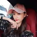 Pink satin baseball cap with rhinestone letter A and sparkling brim for women - A Label Pink