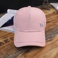 Pink baseball cap with sparkling rhinestones and a silver metal M letter logo - M Label Pink