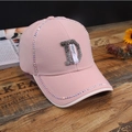 Pink baseball cap with colorful rhinestones and a large sparkling D letter decoration - D Label Pink