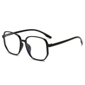 Fashionable oversized black polygonal frame glasses with blue light blocking lenses - Glossy Black Frame