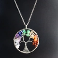 Handmade tree of life pendant necklace with colorful natural gemstones and silver wire - Round Scattered Root 3.5cm
