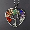 Handcrafted silver heart tree of life pendant with colorful natural crystal stones - Heart-shaped Scattered Root 5cm